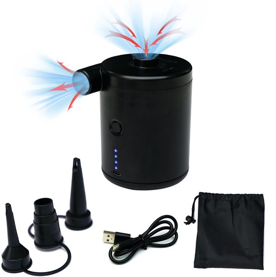 Draagbare elektrische pomp met USB-oplaadbare batterij, snelle luchtmatraspomp, mini-luchtpomp voor luchtkussens, zwembanden, zwembadspeelgoed, 3 mondstukken