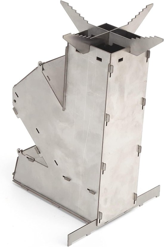 Draagbare en Duurzame Rocket Stove voor Kamperen en Wandelen, RVS Afneembare Kookset voor Buitenactiviteiten