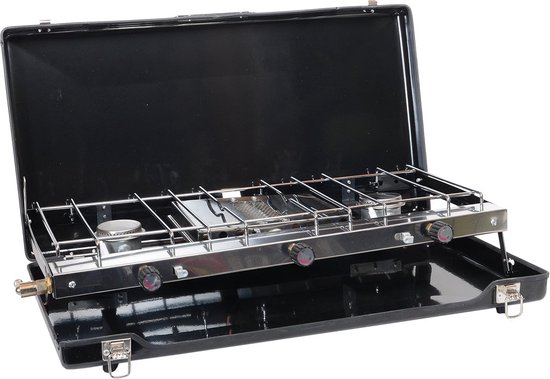 Draagbare Familie Kooktoestel met Dubbele Pit en Grill - Zwart van Merkloos