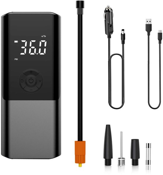 Draagbare fietspomp, elektrische bandenpomp, multifunctionele handpomp voor in de auto, autolader voor dubbel gebruik. van Merkloos