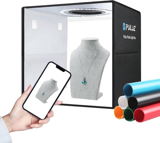 Draagbare Fotostudio Lichtbak voor Professionele Fotografie - 12'' Met LED Verlichting en 6 Achtergronden van Merkloos