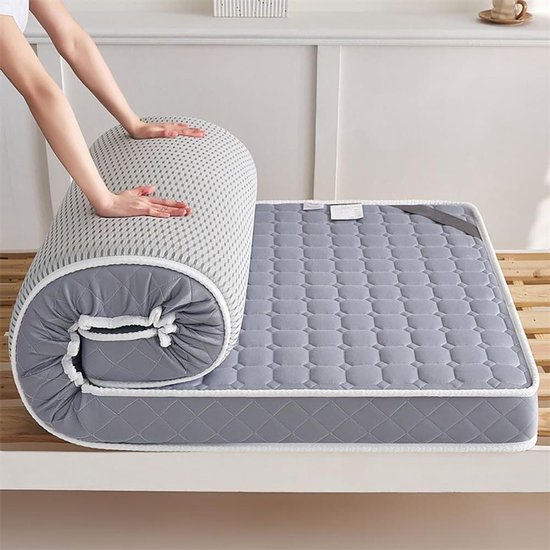 Draagbare Futonmatras - Oprolbare Matras Vloer - Gasten Slaapplaats - Ademend Katoen Materiaal - 100 x 200 cm - Grijs