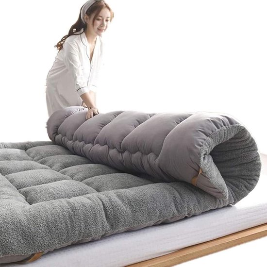 Draagbare Futonmatras - Vloermatras Gastenmatras - Comfortabel Slapen - Opvouwbaar en Draagbaar - 95 x 180 cm - Grijs