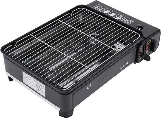 Draagbare Gasbarbecue - Camping Kooktoestel - Outdoor Koken - Dubbele Brander - 26 x 42 x 11 cm - Zwart