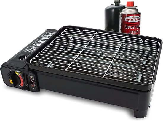 Draagbare Gasbarbecue - Outdoor Kooktoestel - Kamperen en buiten koken - Dubbele brandstof compatibiliteit - 1100 BTU/uur - Zwart