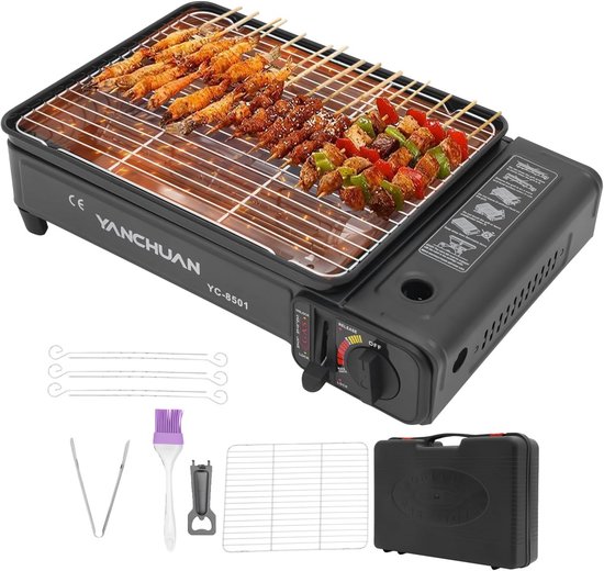 Draagbare Gasbarbecue voor Camping en Outdoor met 2 Grillroosters en Koffer