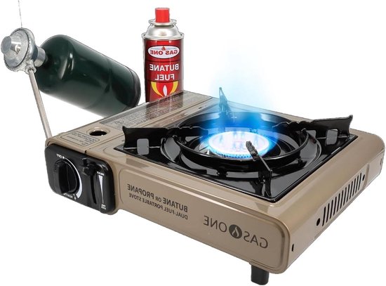 Draagbare Gasbrander - Outdoor Kooktoestel - Kamperen en Backpacken - Dubbele Brandstof Compatibel - 1.41 kg - Goud