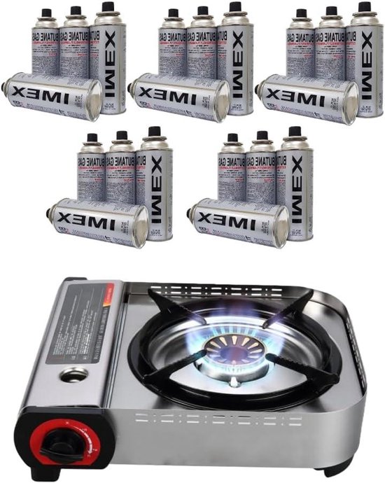 Draagbare Gasbrander - Outdoor Kooktoestel - Kamperen en Reizen - 4.1 kW Vermogen - 20 Cartridges - Zilver