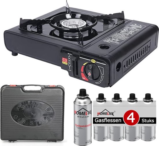 Draagbare Gasfornuis - Camping Kookstel - Gas Stove - Gasfornuis - Kooktoestel - Outdoor - Op Reis - Inclusief 4 Gasflessen van Merkloos