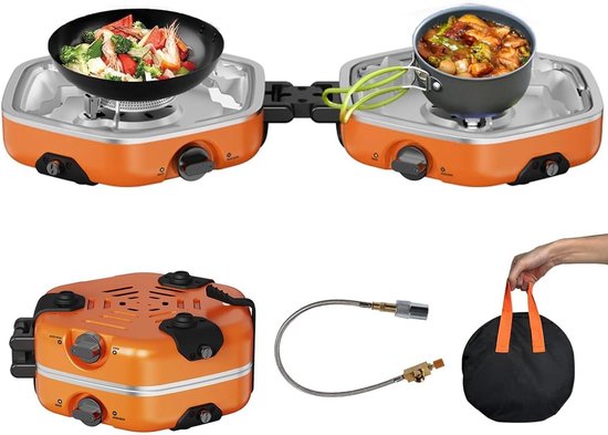 Draagbare Gaskooktoestel - Compacte Buiten Kachel - Outdoor Koken - Dubbele Brander - 2500 W - Zwart