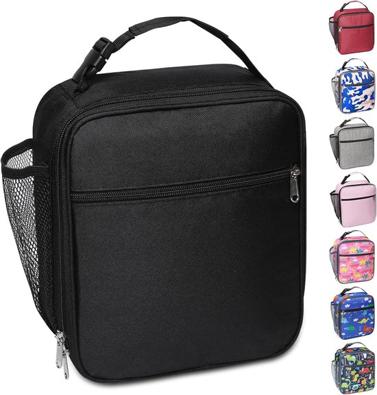 Draagbare geïsoleerde lunchtas - Koeltassen - 22x11x26cm - Waterbestendige lekvrije - Met zijvak van gaas - Voor werk school picknick buiten - Picknicktas - Zwart van Etechydra