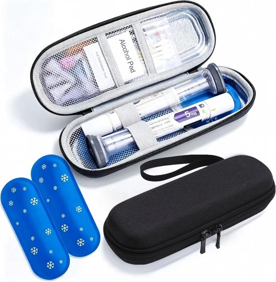 Draagbare, geïsoleerde reisetui voor injectiepennen - zwart - insuline gekoelde reisdoos - Koelbox - Diabetes tas - Insuline gekoelde harde koffer - Insulinepen etui - Geschikt voor insulinepennen - Geschikt voor dagelijks gebruik en reizen - 1 stuks