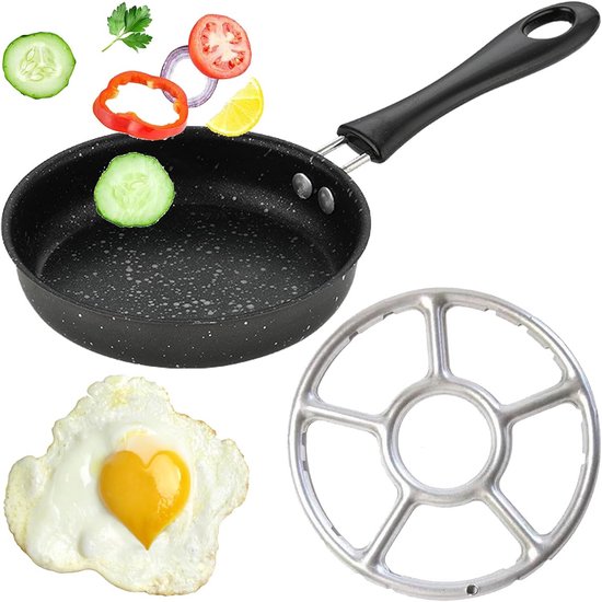 Draagbare Gietijzeren Mini-Eierpan 14 cm - Anti-Aanbak Omeletpan met Gasfornuis Frame voor Kamperen
