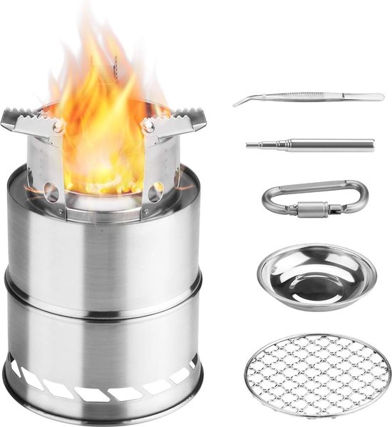 Draagbare houtkachel campingkooktoestel inklapbaar en winddicht van roestvrij staal voor camping BBQ picknick outdoor backpacking met Populaire zoekwoorden: Picknickkachel, Kampeerkachel. van Merkloos