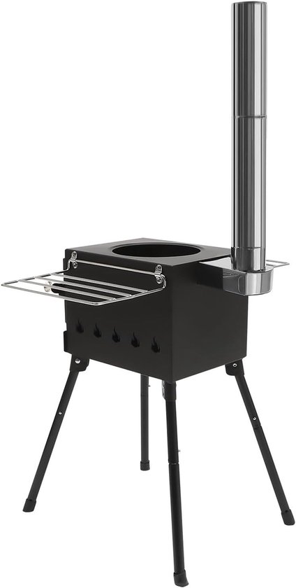 Draagbare houtkachel voor tenten, 36-57 cm instelbare hoogte schuilplaatsen en camping, inclusief open haard, fluitje, campingfornuis