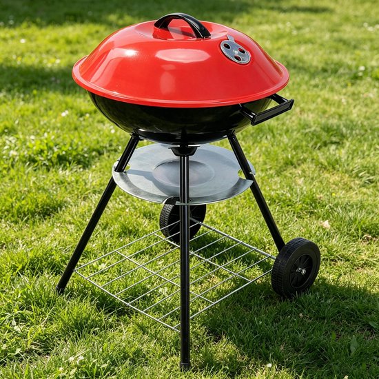 Draagbare houtskoolgrill van 43 cm robuuste bolvormige grill en rookoven geschikt voor kamperen terrassen achtertuinen en picknicks