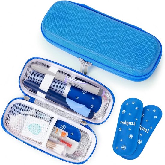 Draagbare Insuline Koeltas voor Reizen - Organizer voor Diabetesspullen met 2 TSA-goedgekeurde Koelpacks, Ideaal voor Insulinepennen en Medicijnen (Blauw) van Merkloos