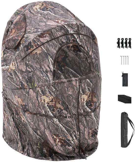 Draagbare Jachtluik, Grondschuilplaats voor 1 Persoon Met Draagtas, Camouflagetent Met Stille Ritsdeur en Venster, Duurzaam Verborgen Ontwerp voor Kalkoen- en Hertjacht van Merkloos