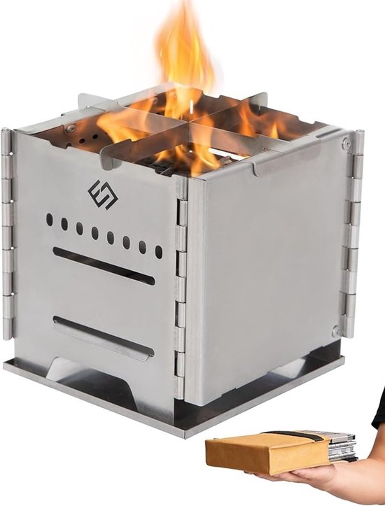 Draagbare Kachel - Houtkachel Outdoor - Kamperen Grillen - Tweede Verbranding - Inklapbaar Compact - Roestvrij Staal