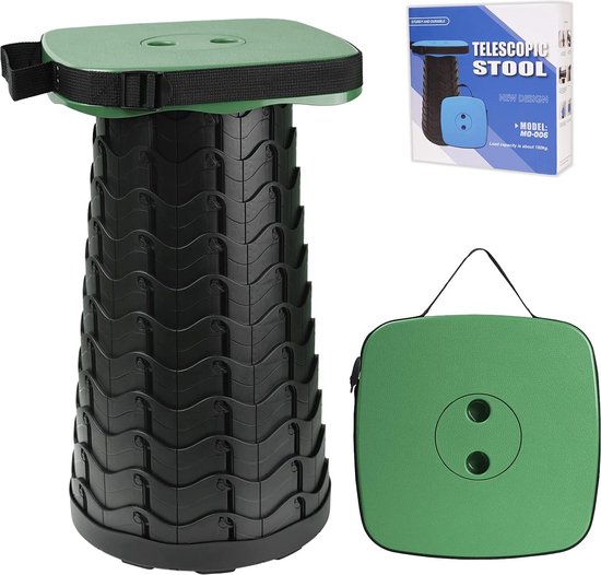 Draagbare klapkruk, mini telescopische kruk, opvouwbare campingkruk voor outdoor, camping, reizen, picknick, tuin, grillen, vissen, wandelen, belasting 100 kg, groen van Merkloos