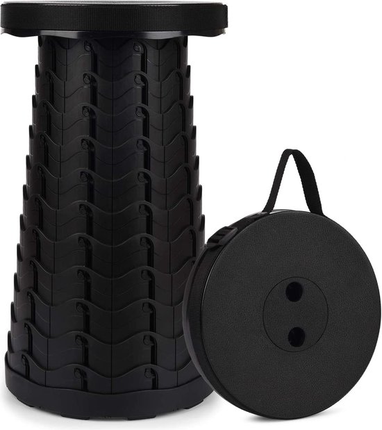 Draagbare klapkruk - Opvouwbaar zitje - Outdoor activiteiten - Verstelbare hoogte - 26 tot 45 cm - Zwart