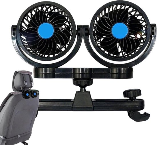 Draagbare Koelventilator - Auto Ventilator - Verkoeling in Voertuig - Verstelbare Dubbele Uitlaat - 14.4D x 16.9W x 14.4H cm