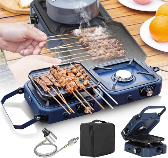 Draagbare Kookplaat - Camping Fornuis - Buiten Koken - Met Bakplaat - 16000 BTU - Zwart