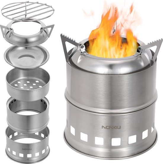 Draagbare kooktoestel voor camping - hout-alcohol brander - roestvrijstalen pan - keuken grill - voor wandelen en picknick van Merkloos