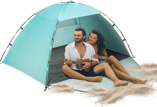 Draagbare lichtgewicht zonnetent voor strand - UV-bescherming 50+ - 3-4 personen - eenvoudige installatie voor familie strand tuin camping van Merkloos