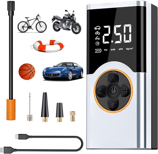 Draagbare luchtcompressor, 150psi inflator ruedas auto, compressor luchtauto, 4000 mAh Fanner Wheels Car met oplaadbare batterij en autoled licht, fietsen, motorfiets van Merkloos