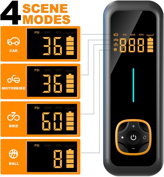 Draagbare luchtpomp, draadloze luchtpomp voor in de auto, multifunctionele noodoplader voor mobiele telefoon, LED-lamp