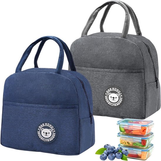 Draagbare Lunchtas voor Volwassenen - Kleine Koeltas 7L, Thermische Lunchbox voor Werk, School, Picknick en Reizen, Geschikt voor Mannen en Vrouwen, Navy Blauw en Grijs