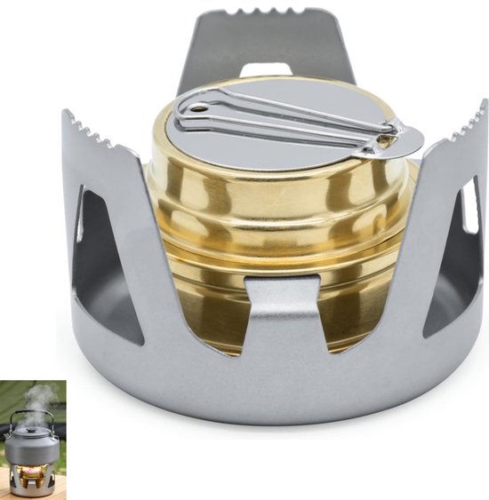 Draagbare mini-alcoholbrander - Draagbare spiritusbrander - Mini-alcoholbrander - voor kamperen, wandelen, backpacken en picknicken - Inclusief een aluminiumlegering standaard, een messing branderkern en een roestvrijstalen regelaar - 9.7×6.1cm