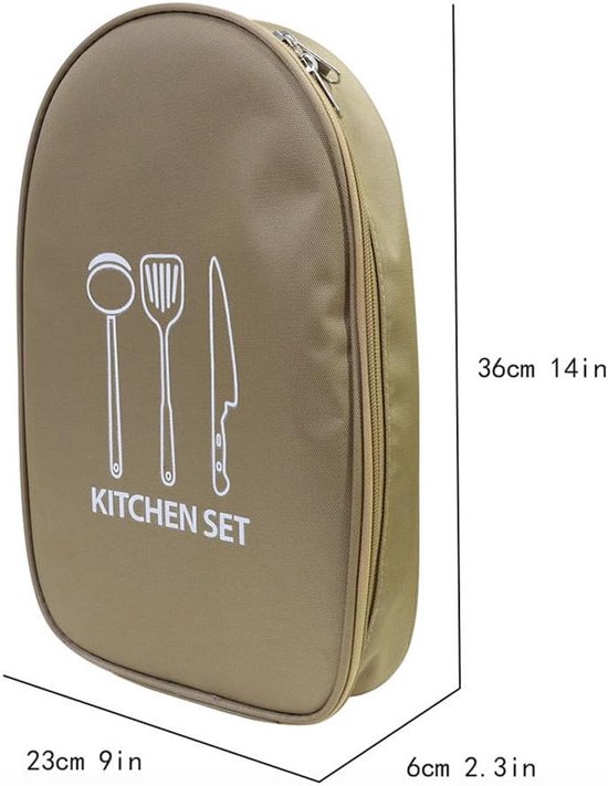 Draagbare opbergtas voor kookgerei voor buiten, geschikt voor kamperen in de buitenlucht, wandelen, kan messen, vorken, lepels, enz. opbergen, alleen de tas Khaki