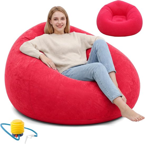 Draagbare Opblaasbare Sofa met Luchtpomp, Ideaal voor Kamperen, Strand en Zwembad, Geschikt voor Kinderen en Volwassenen, Rood en Comfortabel