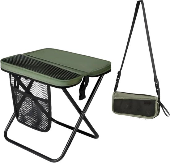 Draagbare Opvouwbare Kruk - 12 Inch Hoog - Inklapbaar Met Opbergzak - Handenvrij Dragen - Draagvermogen 300 Lbs - Ultralicht - Voor Wandelen, Vissen, Kamperen En Festivals - Groen