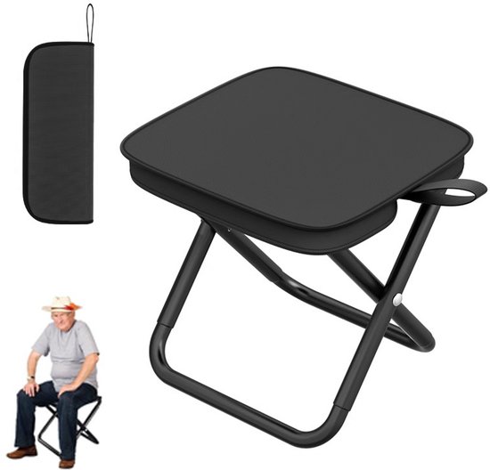Draagbare Opvouwbare Kruk - Opvouwbare Kampeerkruk - Mini-opvouwbare Kruk - Gemakkelijk mee te Nemen - Opvouwbare Kruk voor Vissen - Opbergen in een Rugzak, Auto of Camper - Geschikt voor Reizen, Tuin, Terras, Vissen, Barbecue, Strand - Zwart
