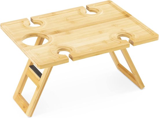 draagbare picknicktafel opvouwbaar - picknicktafel van hout - met 4 wijnglashouders en wijnflessenhouder - wijntafel opklapbaar buiten - bamboe wijnblad van Wijnliefelijkheid