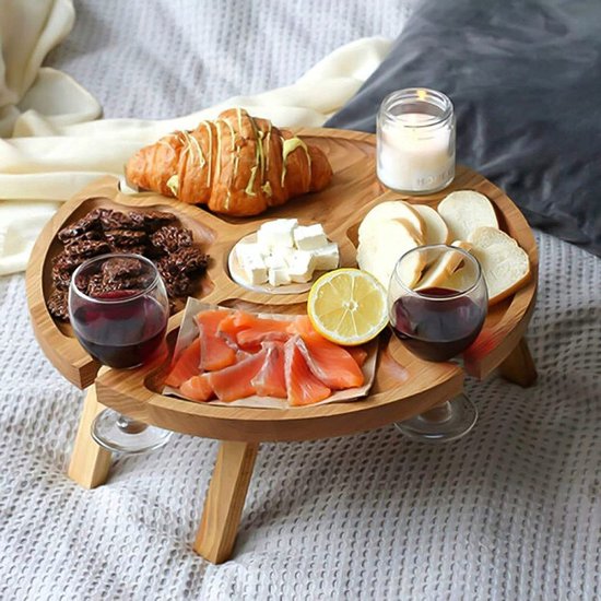 Draagbare picknicktafel voor buiten, ronde houten picknicktafel, opvouwbare picknicktafel/bartafel voor buiten, geschikt voor tuinen, campings en stranden - klein formaat