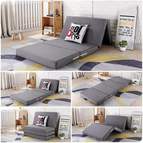 Draagbare Reismatras - Opvouwbaar Schuimbed - Comfortabel Slapen - Hoge Dichtheid Spons - Lichtgewicht - Donkergrijs