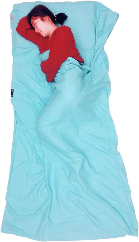 Draagbare reisslaapzak - Slaapzak voering - Reizen en kamperen - Geïntegreerde kussensloop - 160 x 210 cm - Azuurblauw