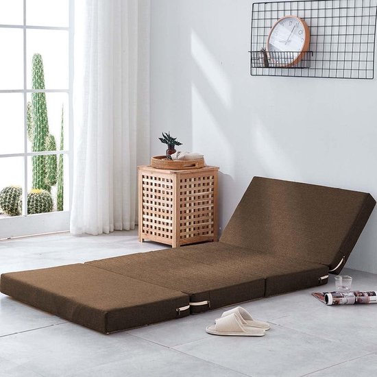 Draagbare schuimmatras - Logeermatras futon - Tijdelijk slapen - Afneembare hoes - 80x200x5cm - Bruin