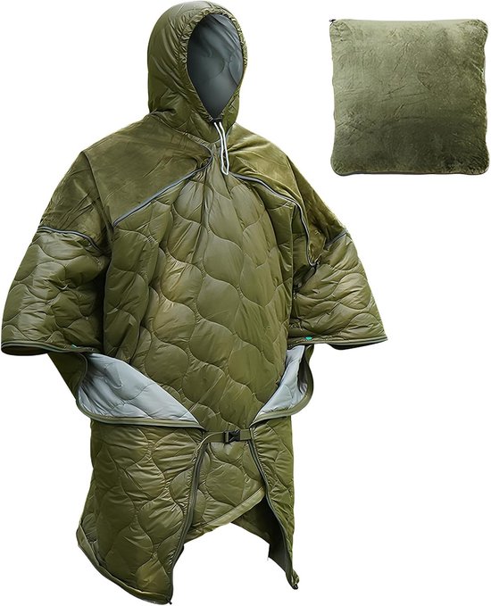 Draagbare Slaapzak - Outdoor Deken - Kamperen en Reizen - Met Capuchon - 190x135 cm - Zwart
