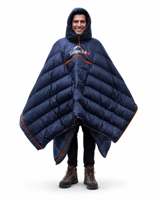 Draagbare Slaapzak Poncho - 3 in 1 Camping Deken en Outdoor Poncho - Lichtgewicht - Waterafstotend - Blauw van Merkloos