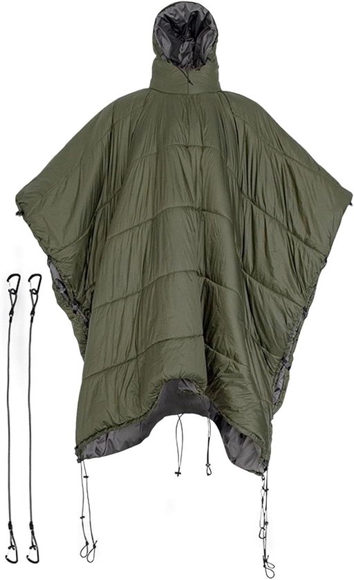 Draagbare Slaapzak Poncho - Hangmat Poncho Jas - Outdoor Kamperen - Met Capuchon Geïsoleerd - 140 cm Lengte - Groen