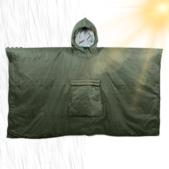 Draagbare Slaapzak Poncho - Outdoor Deken - Kamperen en Wandelen - Waterdicht en Warmtebehoud - 190 x 70 cm - Leger