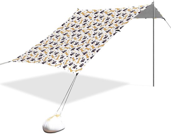 Draagbare Strand Tent - Camping Luifel - Zon Bescherming - UPF 50+ UV Blokkerend - Ruime Dekking - Bone Black Patroon