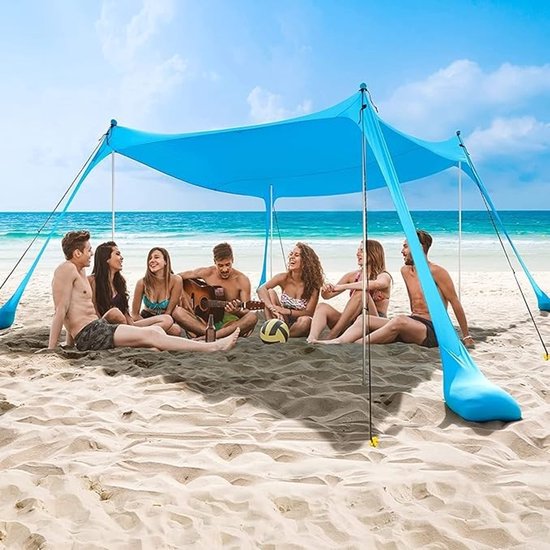 Draagbare strandluifel met UV-bescherming, 2.1x2.1 meter, eenvoudig op te zetten van Merkloos
