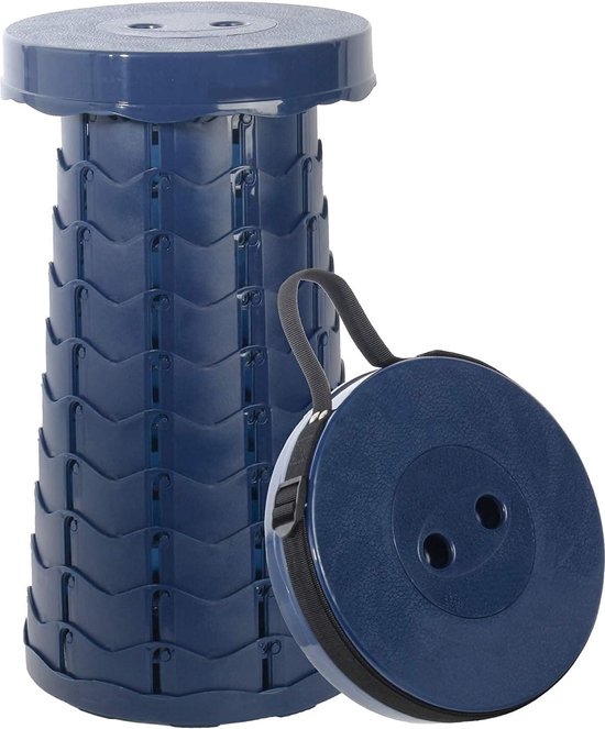 Draagbare Telescopische Kruk, Opvouwbare Plastic Kruk, Draagbare Opvouwbare Zitje voor Vissen BBQ Camping Tuinieren Indoor Keuken, Maximale Belasting: 150 kg, Marineblauw van Theezug