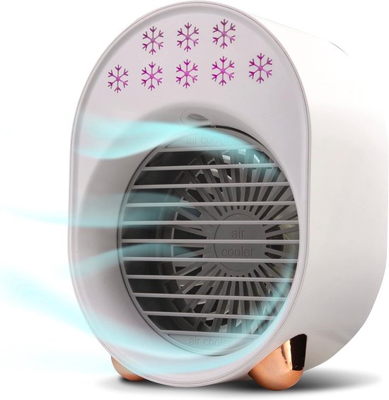 Draagbare Ventilator - Mini Air Cooler - Persoonlijke Koeling - Met Nachtlampje - Klein Formaat - Wit